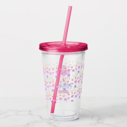 Girls Liebe Robots Rosa Sterne Cartoon trinken Acryltrinkbecher (Rückseite)