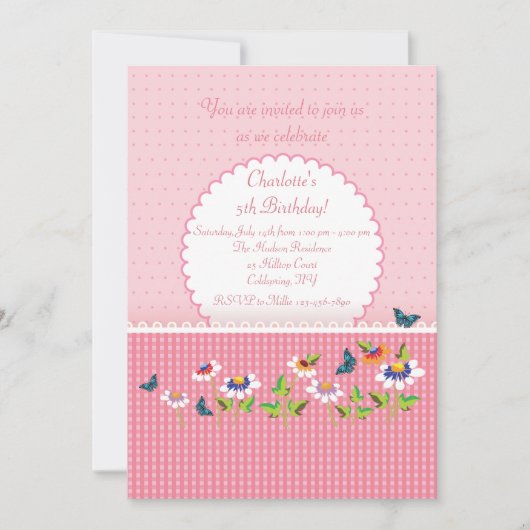 Girls Liebe Rosa Einladung (Vorderseite)