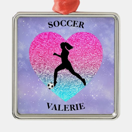 Girls Liebe Soccer Ornament Aus Metall (Vorne)