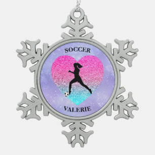 Girls Liebe Soccer Schneeflocken Zinn-Ornament