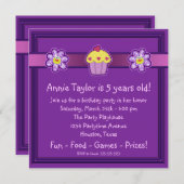 Girls Lila Cupcake Geburtstagsparty Einladung (Vorne/Hinten)