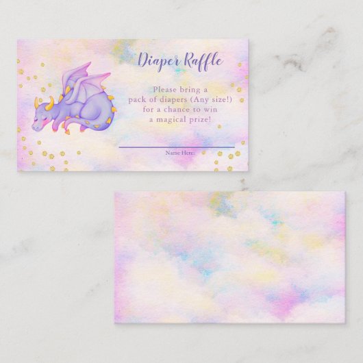 Girls Lila Dragon Diaper Raffle Baby Shower Begleitkarte (Vorne/Hinten)