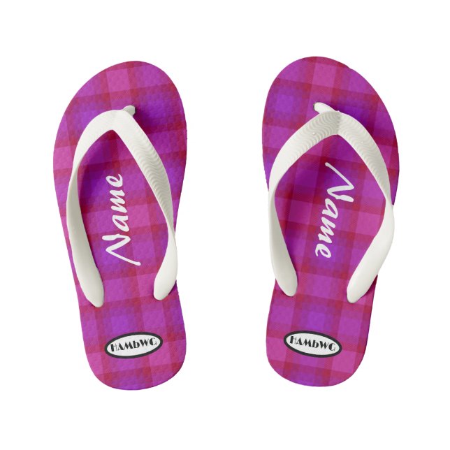 Girls Lila Karierte HAMbWG Flip Flops Kinderbadesandalen (Fußbett)
