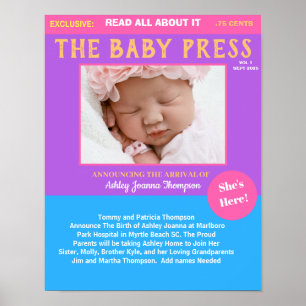 Girls Lila Keepake Foto Geburtsankündigung Poster