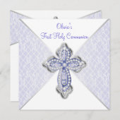 Girls Lila Spitzenkommunion Einladung (Vorne/Hinten)