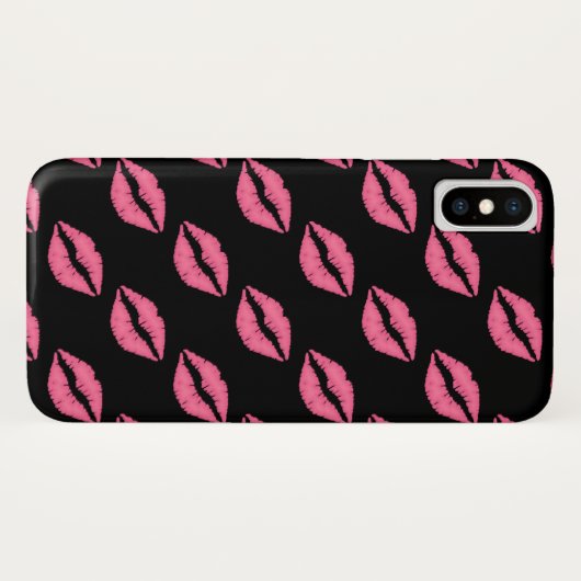 Girls Lips Hot Pink und Black Kiss Muster Case-Mate iPhone Hülle (Rückseite (Horizontal))