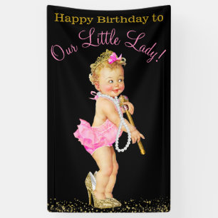 Girls Little Lady High Heels Pearls Geburtstagspar Banner