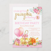 Girls Little Pumpkin Erster Geburtstag Einladung (Vorne/Hinten)