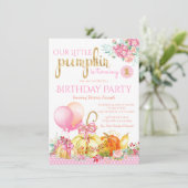 Girls Little Pumpkin Erster Geburtstag Einladung (Stehend Vorderseite)