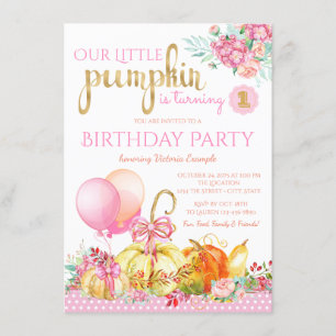 Girls Little Pumpkin Erster Geburtstag Einladung