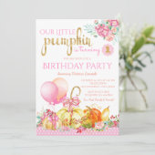 Girls Little Pumpkin Erstgeburtstag Einladungen (Stehend Vorderseite)