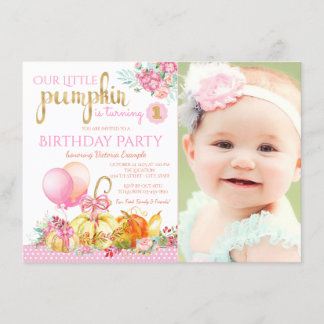 Girls Little Pumpkin Foto erster Geburtstag Einladung