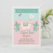 Girls Llama Cactus Birthday Einladung (Stehend Vorderseite)