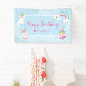 Girls Llamacorn Unicorn Happy Birthday Party Banner (Insitu)