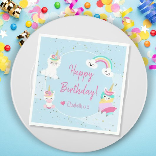 Girls Llamacorn Unicorn Happy Birthday Party Serviette