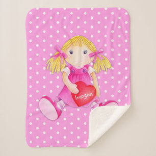 Girls Lumpen Dolly Name Blume polka dot decke Sherpadecke
