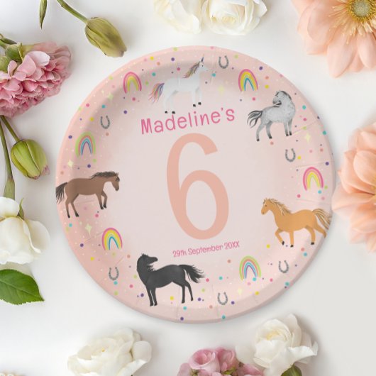Girls Magical Cute Pastel Pink Unicorn Birthday Pappteller
