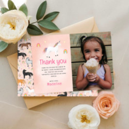 Girls Magical Pastel Pink Unicorn Birthday Photo Dankeskarte
