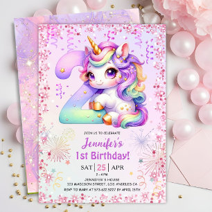Girls Magical Unicorn 2. Geburtstag Party Einladung