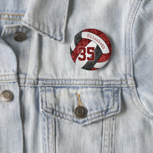 Girls Maroon schwarze Volleyball Team Farben Button