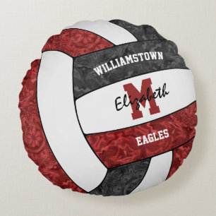 Girls Maroon schwarze Volleyballfarben Rundes Kissen