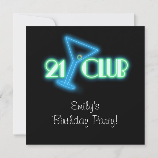Girls Martini 21. Geburtstag Einladung (Vorderseite)