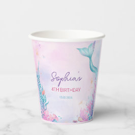 Girls Mermaid Birthday Party Personalisiert Pappbecher