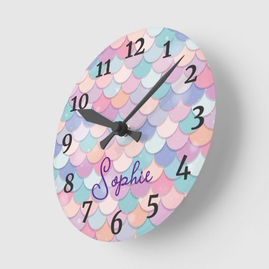 Girls Mermaid Personalisiert Name Clock Runde Wanduhr (Winkel)