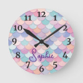Girls Mermaid Personalisiert Name Clock Runde Wanduhr (Vorderseite)