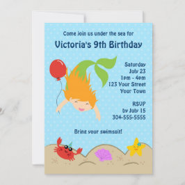 Girls Mermaid Pool Geburtstagspartei Einladung