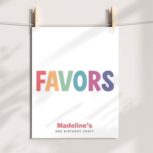 Girls Minimalist Rainbow Favors Birthday Sign Poster
