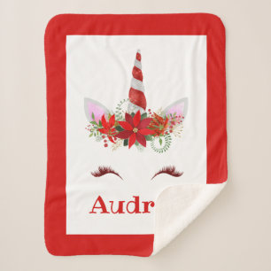 Girls Mit Monogramm Einhorn WeihnachtenSherpa Blan Sherpadecke