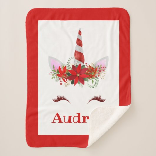 Girls Mit Monogramm Einhorn WeihnachtenSherpa Blan Sherpadecke (Vorderseite)