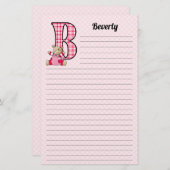 Girl's Mit Monogramm Letter B Teddy Bär Lined Briefpapier (Vorne/Hinten)