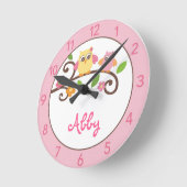 Girls Mod Owl Personalisiertes Kinderzimmer Wall C Runde Wanduhr (Winkel)