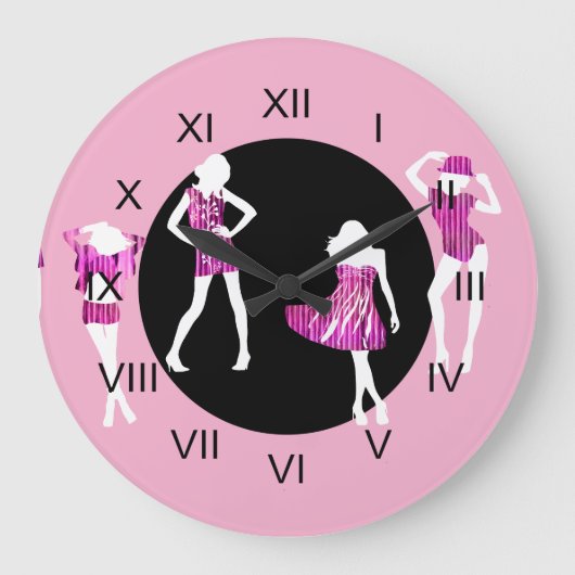 Girls Mode-Modelle mädchenhaft pink Große Wanduhr (Vorderseite)
