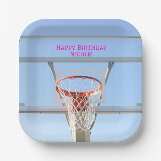 Girls Modern Birthday Party Basketball Pappteller (Vorderseite)