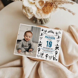 Girls Modern Black Gymnastics Kids 10th Birthday Einladung