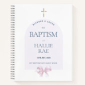 Girls Modern Pink Bow Taufen Gästebuch Notizblock (Vorderseite)