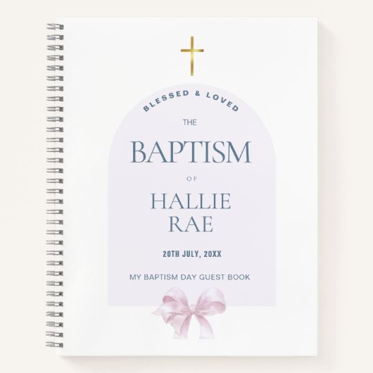 Girls Modern Pink Bow Taufen Gästebuch Notizblock (Vorderseite)