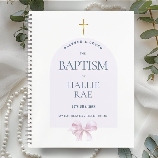 Girls Modern Pink Bow Taufen Gästebuch Notizblock