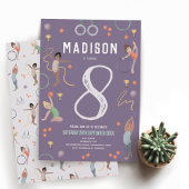 Girls Modern Purple Gymnastics Kids Birthday Einladung