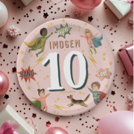 Girls Moderner Cool Pink Superhero Kindergeburtsta Pappteller