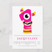 Girls Monster 1. Geburtstag Party Einladung (Vorne/Hinten)