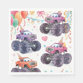 Girls Monster Truck Birthday Napkins Pink Serviette