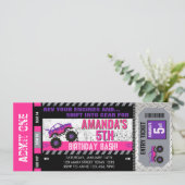 Girls Monster Truck Geburtstagskarte Einladung (Stehend Vorderseite)