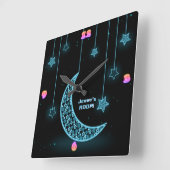 Girls Moon Stars NEON Light Style Personalisiert Quadratische Wanduhr (Winkel)