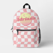 Girls Name Groovy Pink White Wavy Checkerboard Bedruckter Rucksack (Vorderseite)
