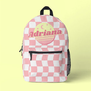 Girls Name Groovy Pink White Wavy Checkerboard Bedruckter Rucksack