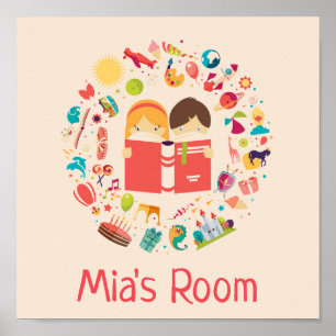 Girl's name poster Schlafzimmer Wandkunst mit Büch